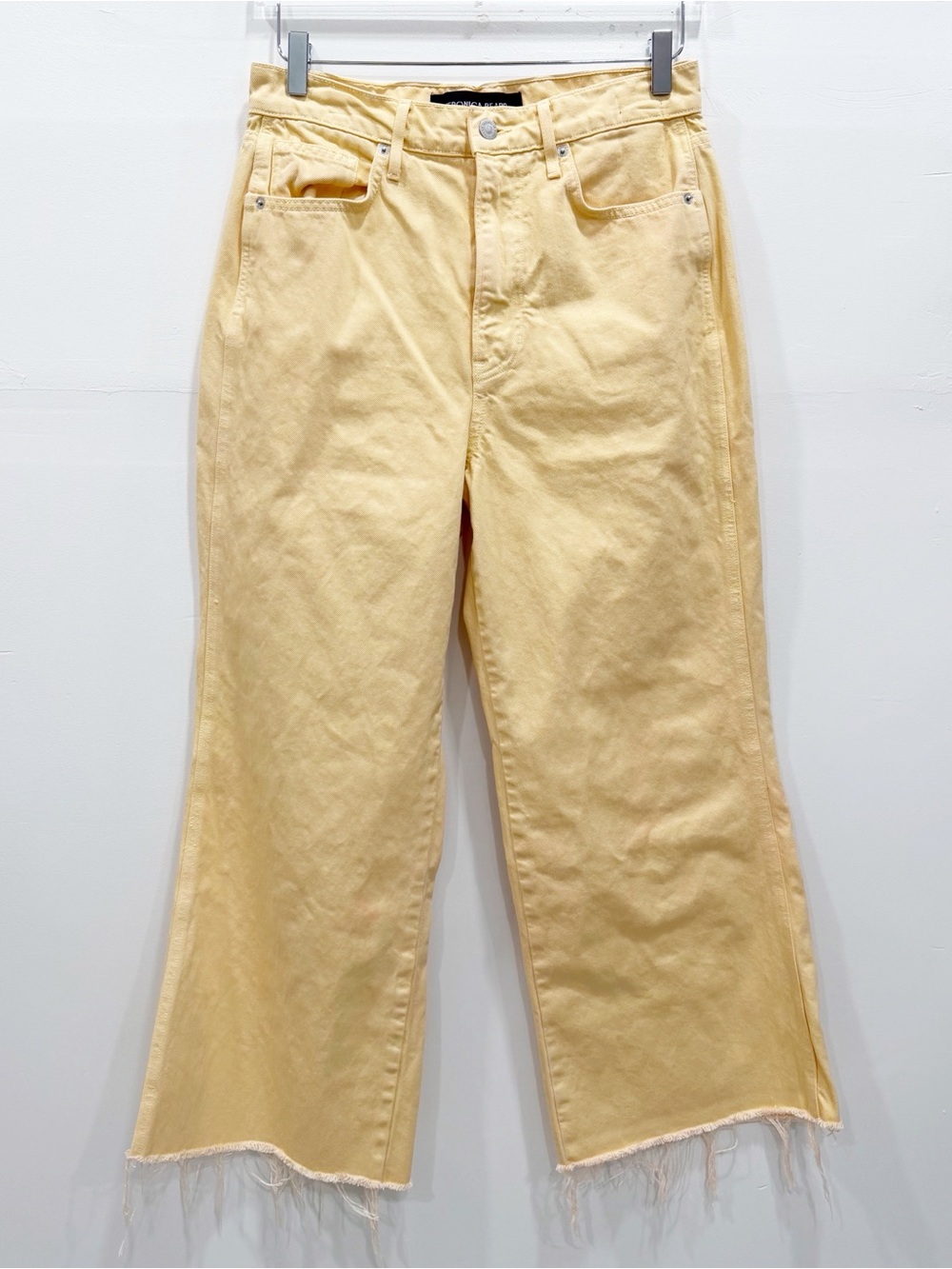 Veronica Beard Taylor High Waisted Wide Leg Crop Frayed Hem Jeans Chamomile 29 - Picture 4 of 15